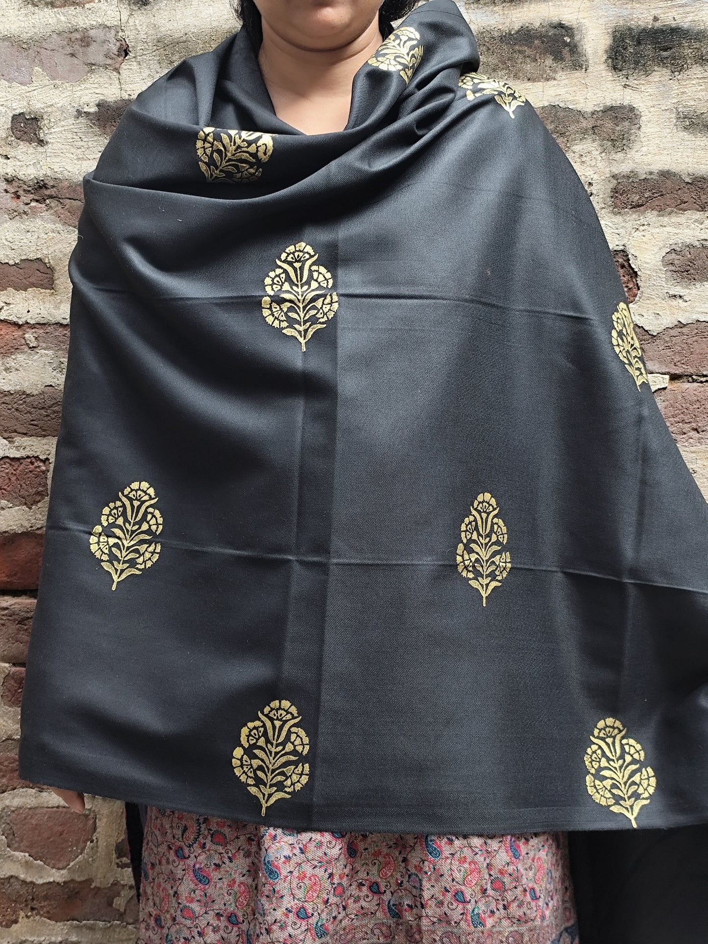 Handblock woolen shawl