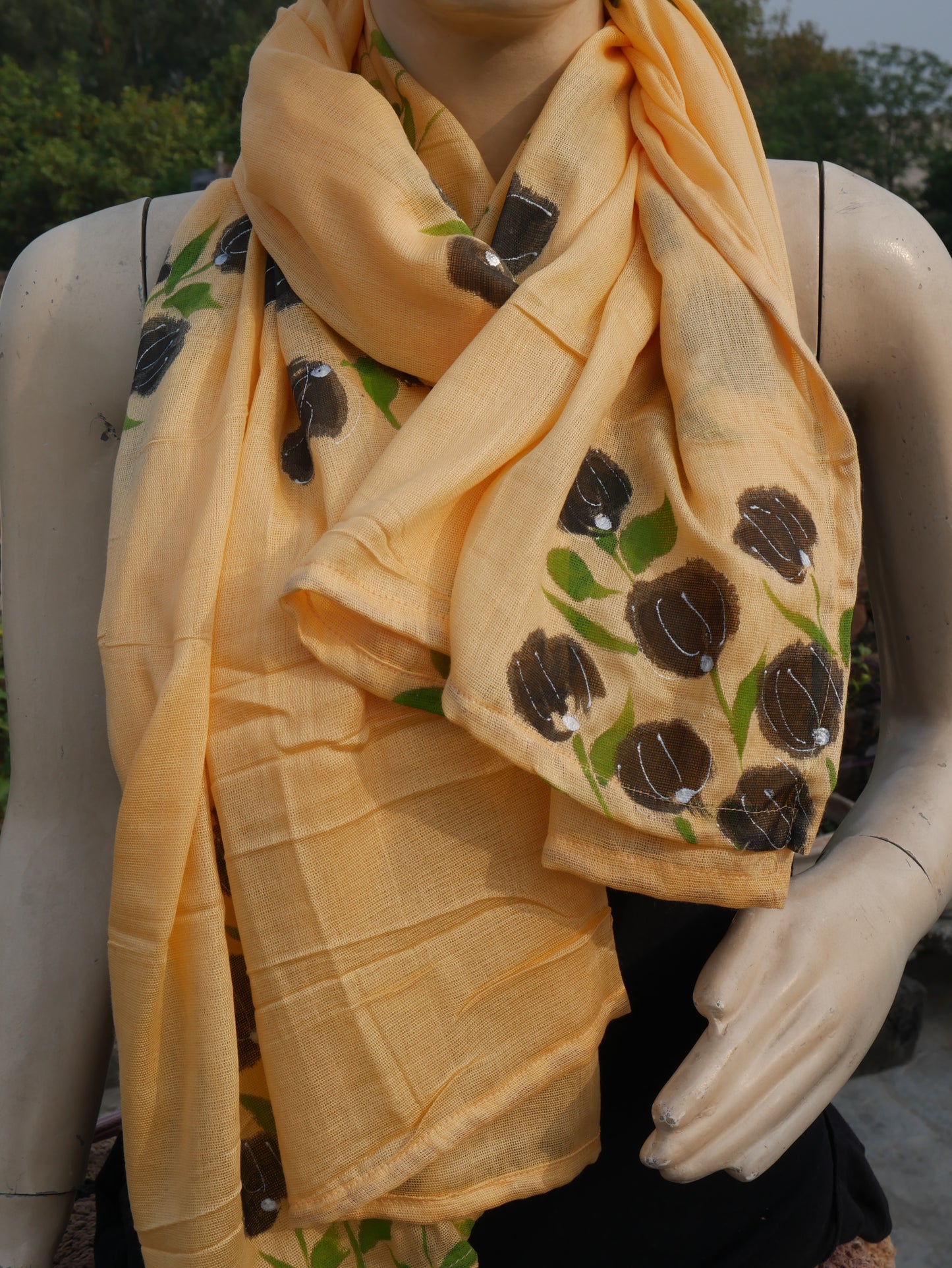 Saffron handpainted floral scarf