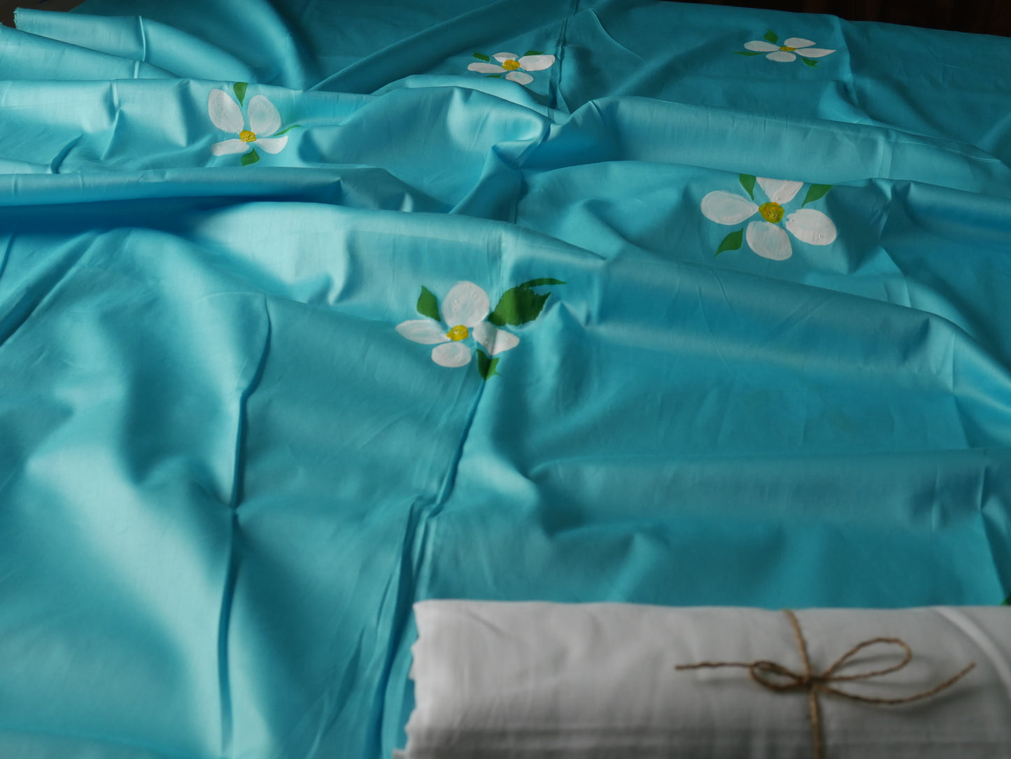 Handpainted sky blue pure cotton kurta for men