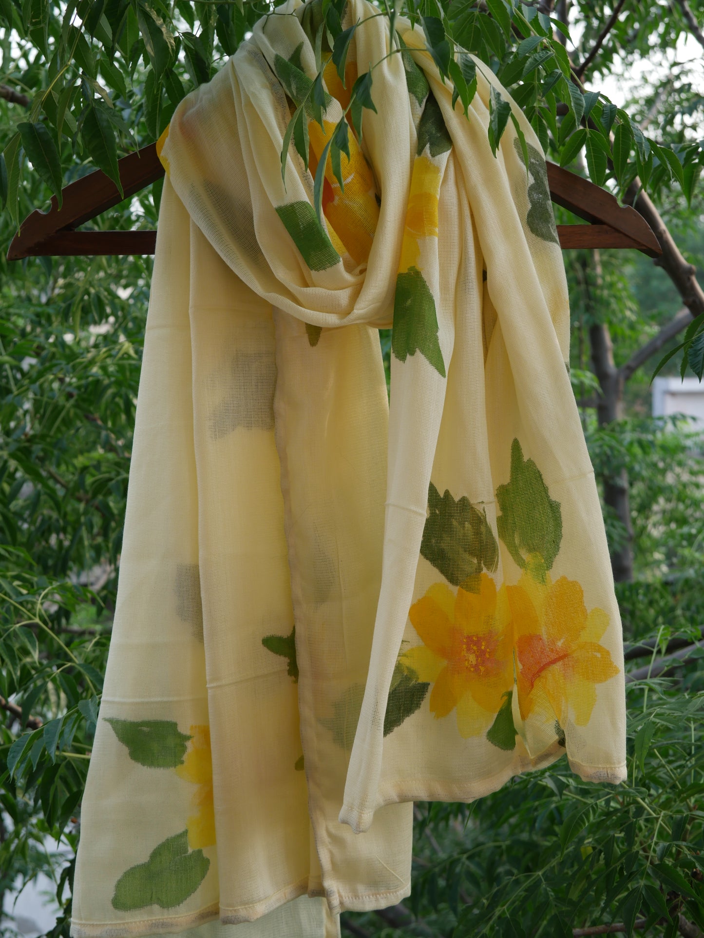 Lemon yellow handpainted sunflower scarf
