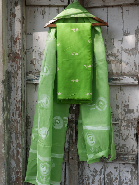 Parrot Green pure jam cotton handblock shibori suit