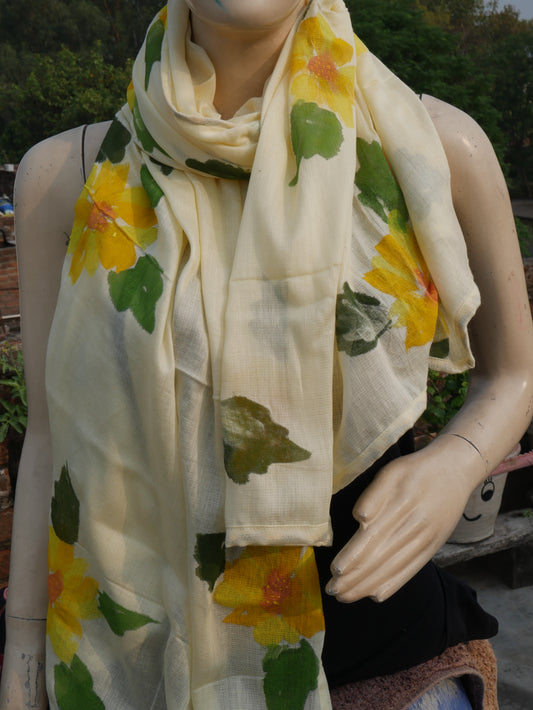 Lemon yellow handpainted sunflower scarf