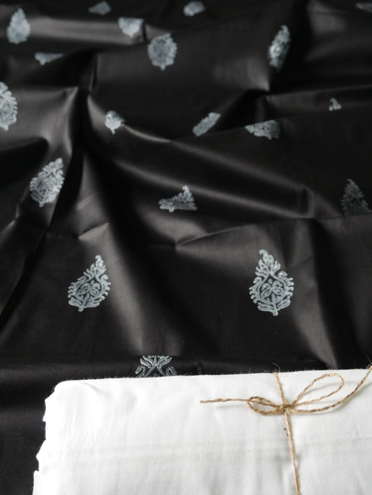 Black handblock pure cotton kurta for men