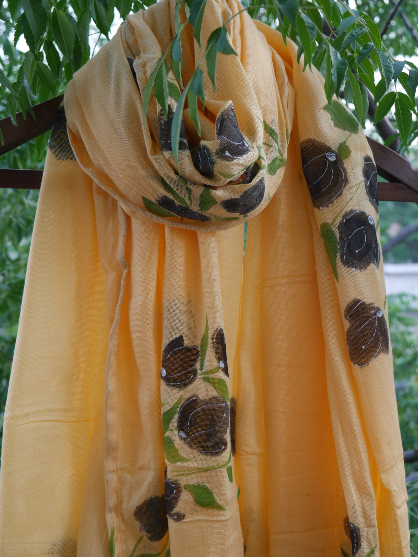 Saffron handpainted floral scarf