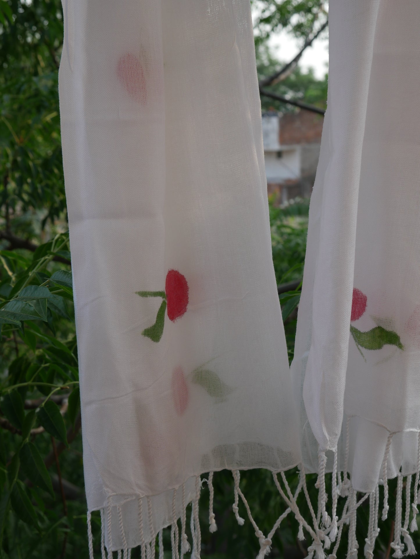 White handpainted cherry scarf