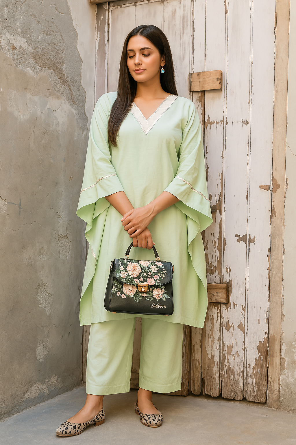 Pista green  cotton oversized coordset for summers