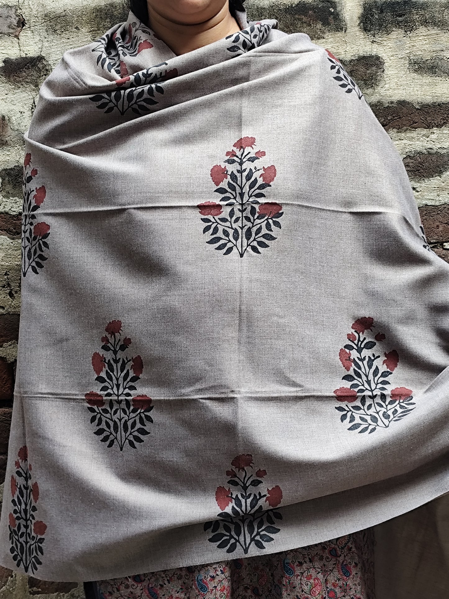 Handblock woolen shawl