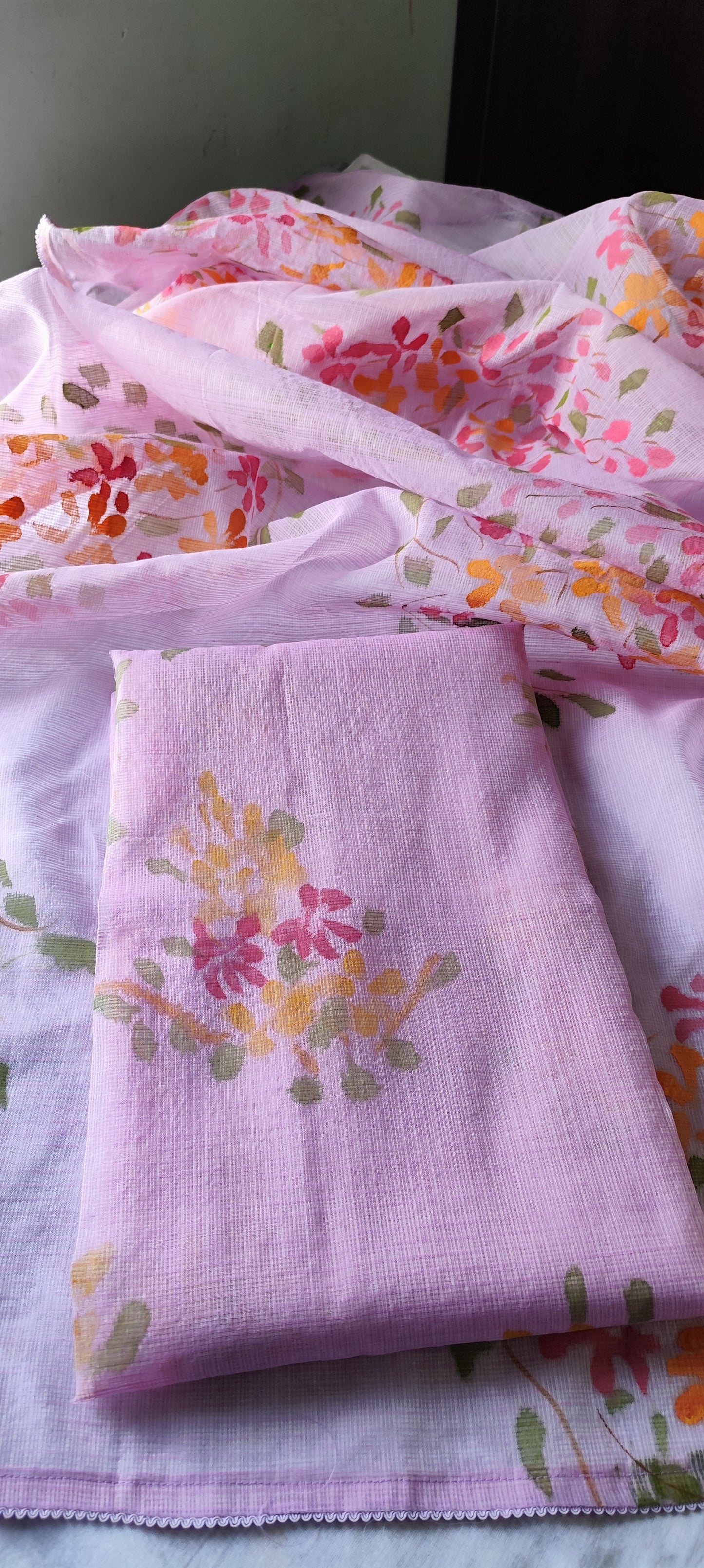 Lavender handpainted amaltas on pure kota doria