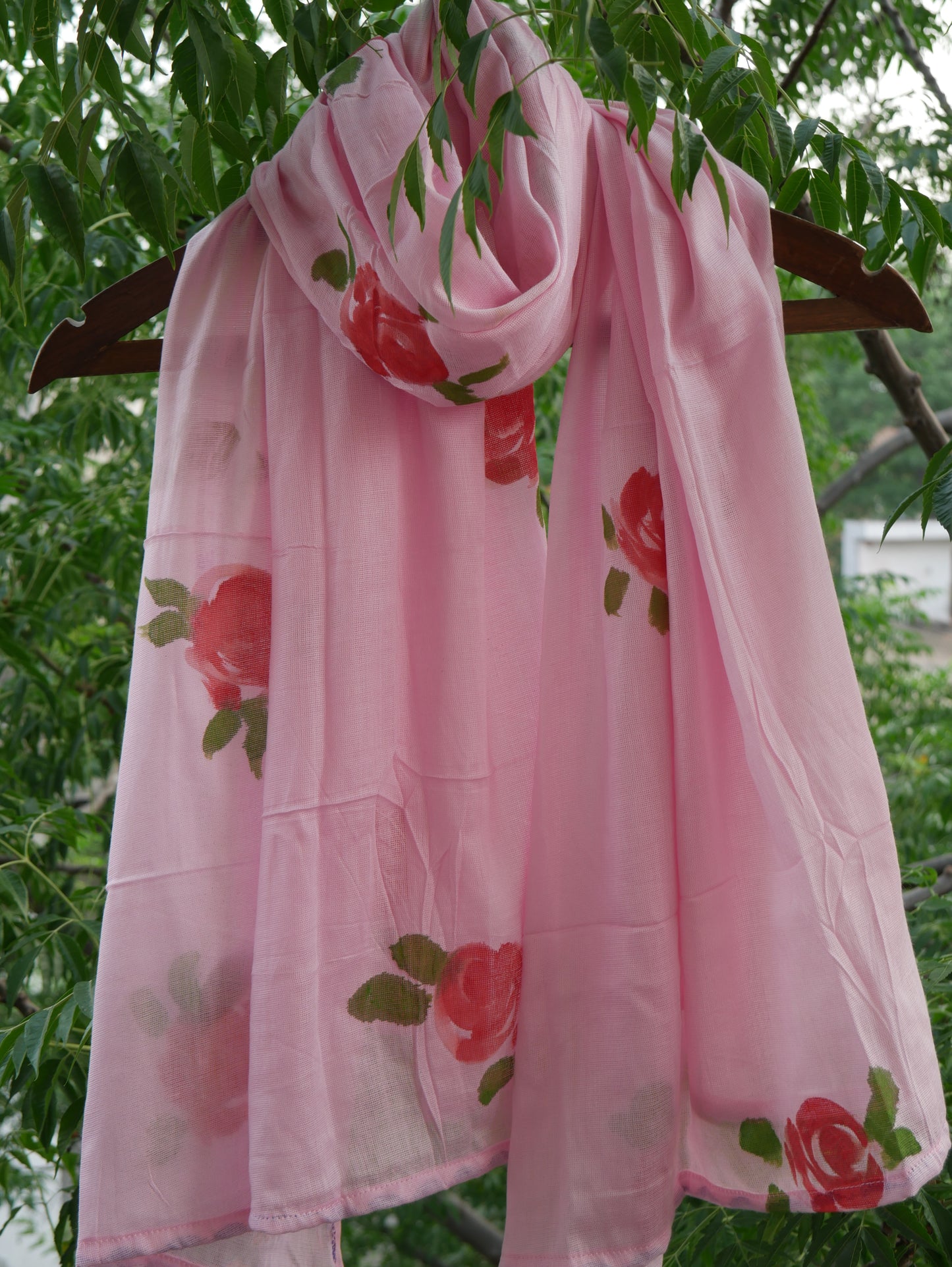 Pink handpainted rose scarf