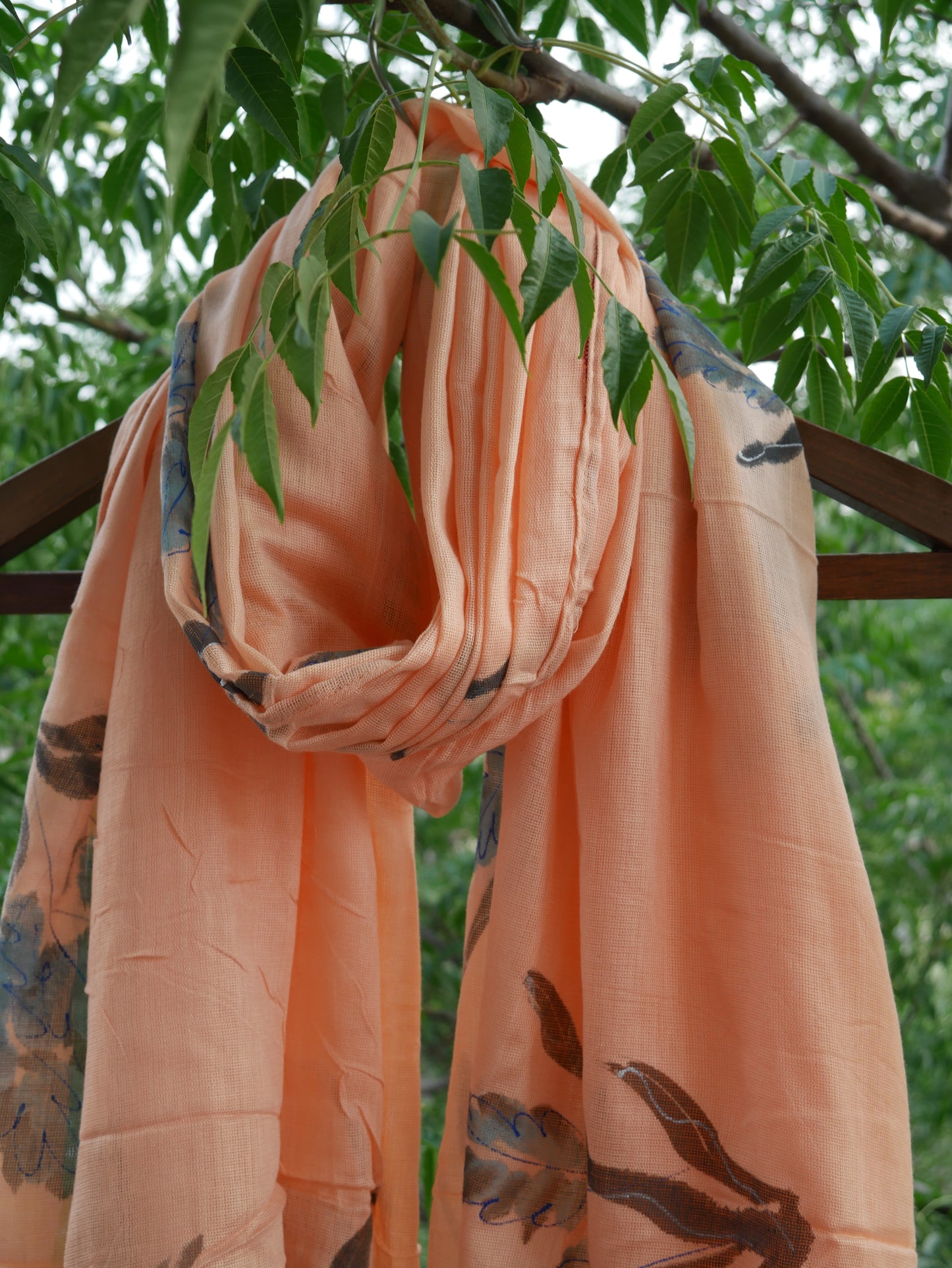 Peach handpainted scarf