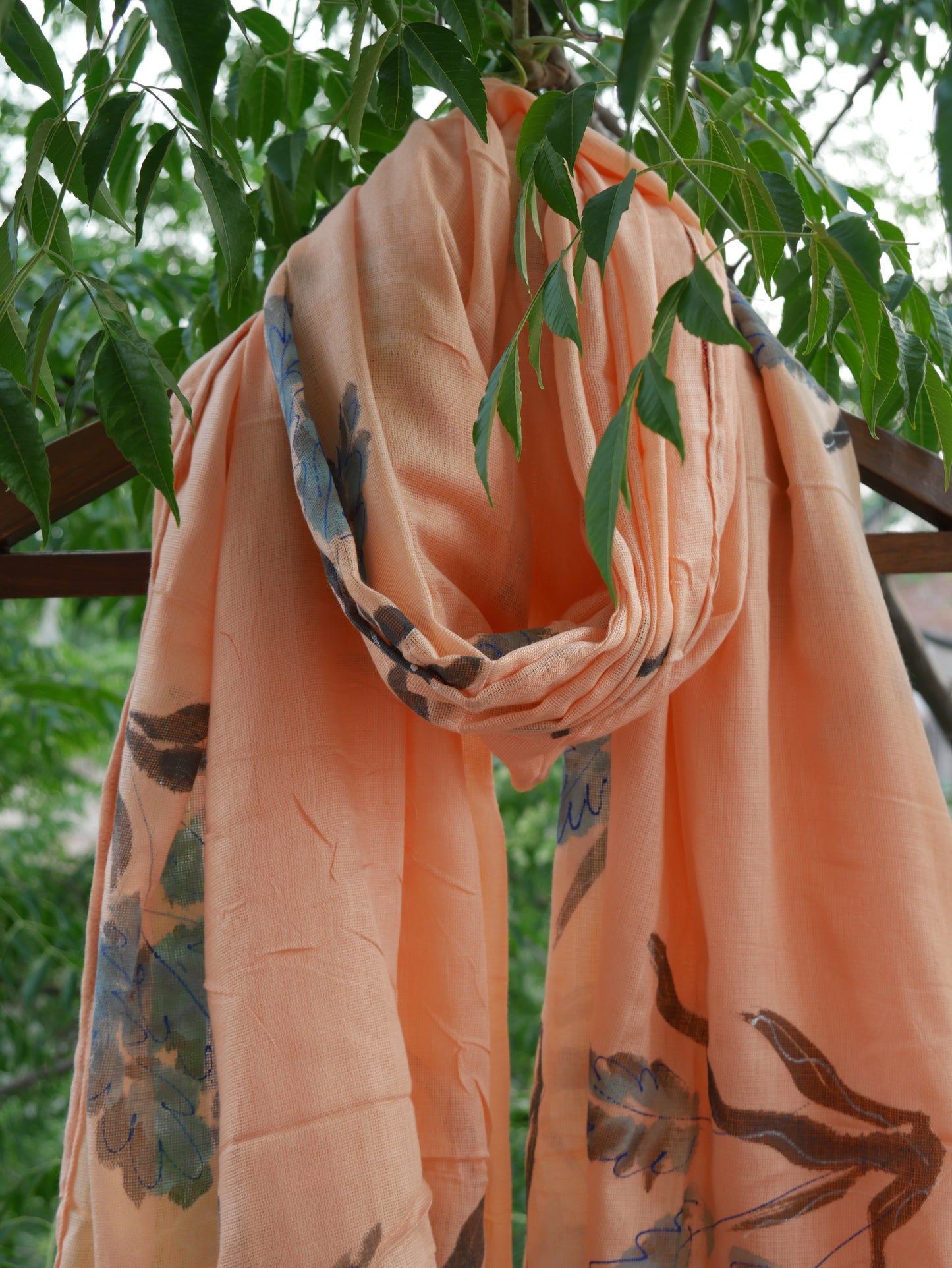 Peach handpainted scarf