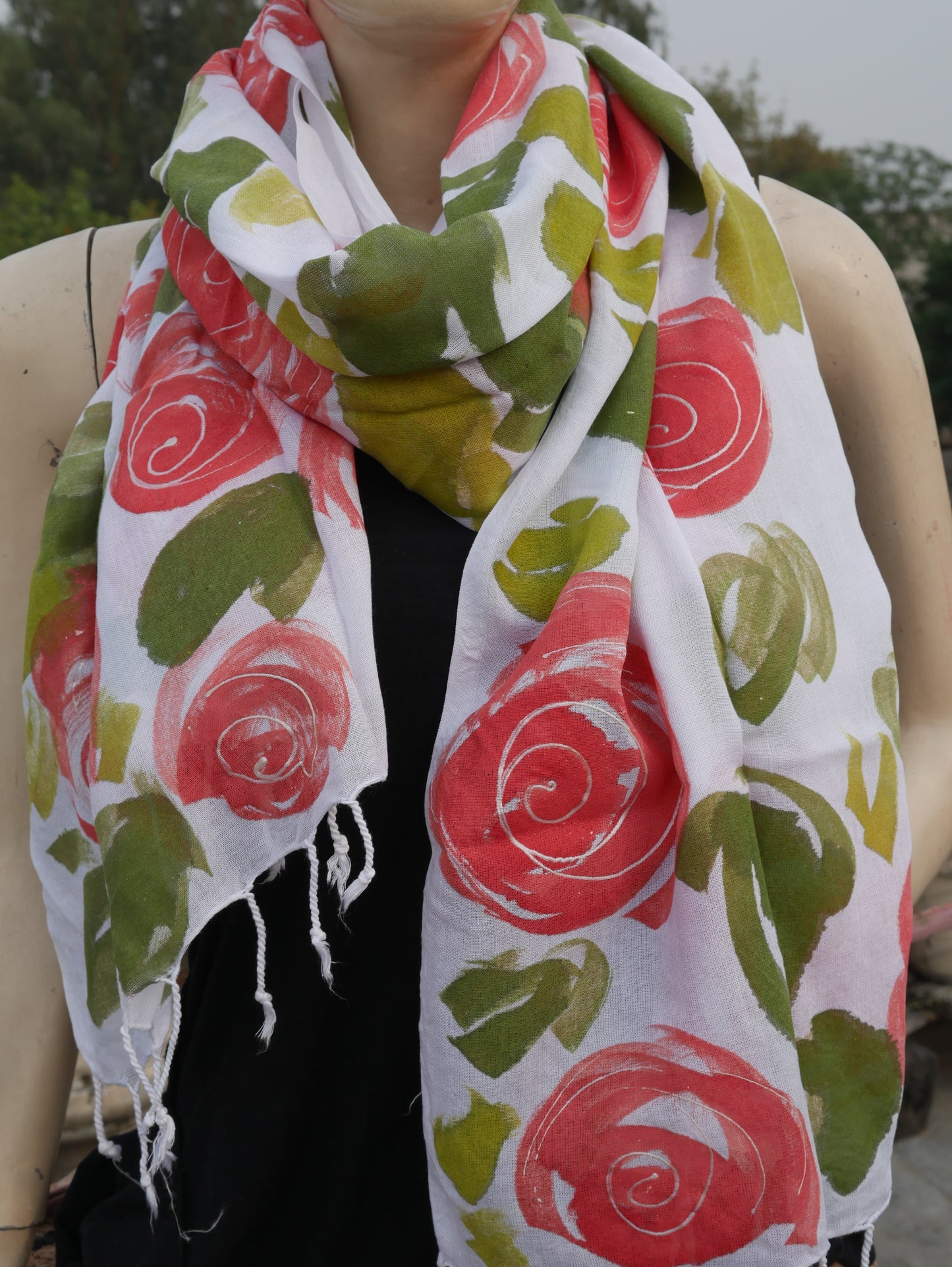 Floral handpainted rose scarfe