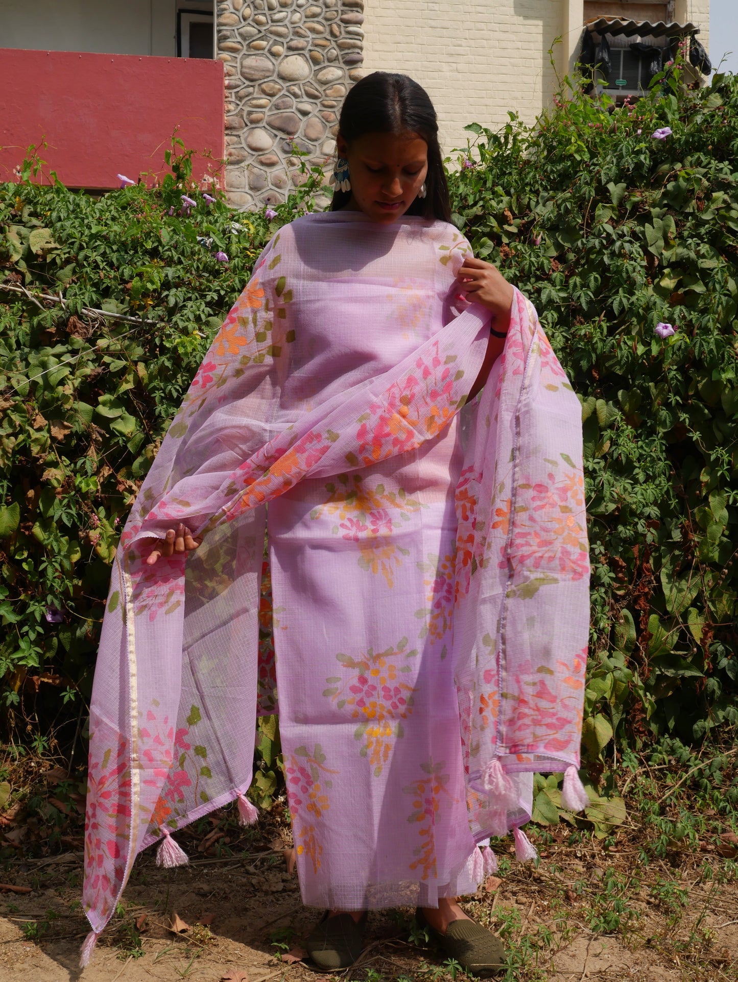 Lavender handpainted amaltas on pure kota doria