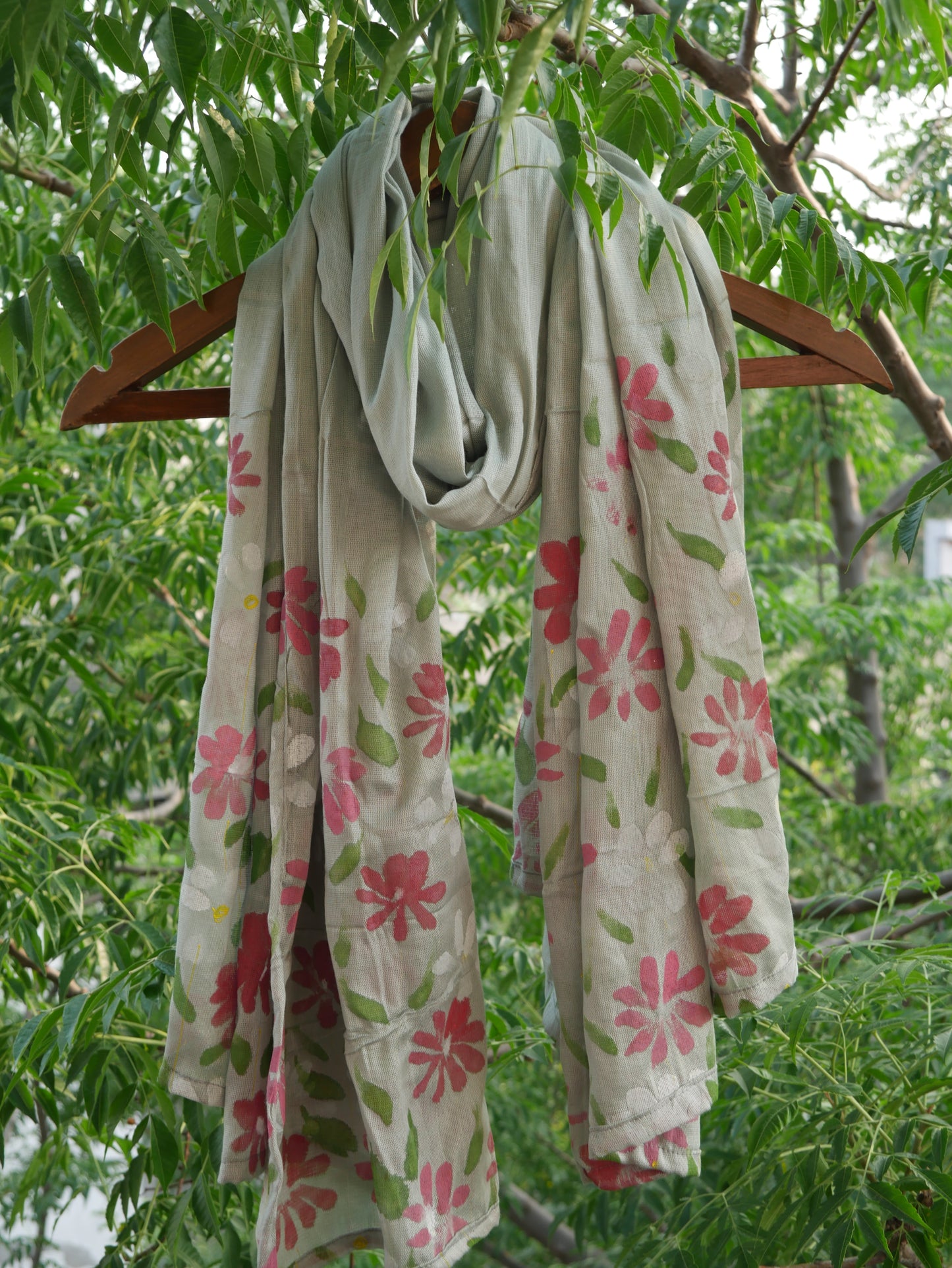 Grey handpainted blossom scarf