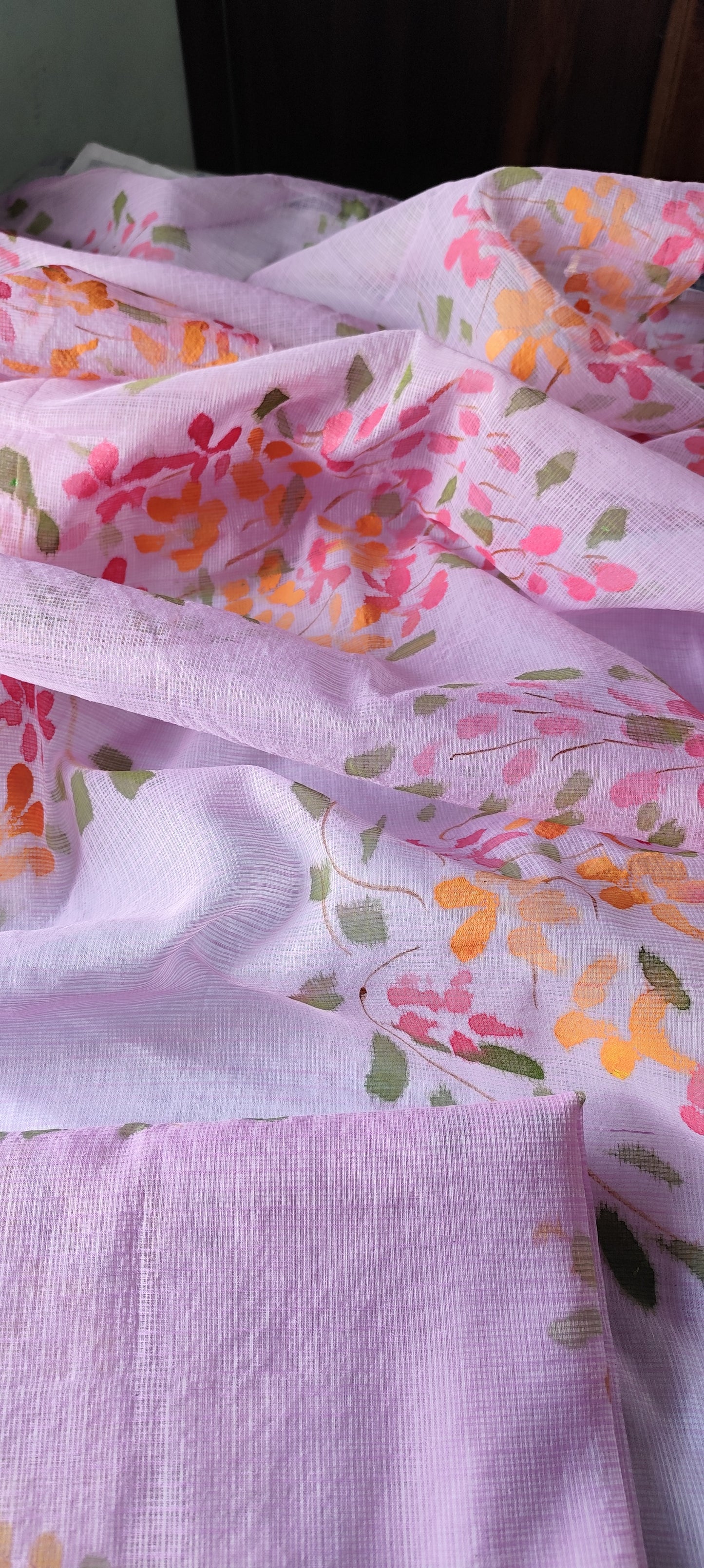 Lavender handpainted amaltas on pure kota doria