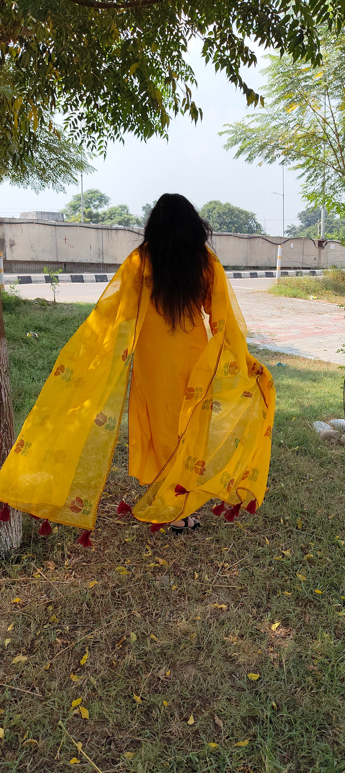 Hand block yellow chanderi suit