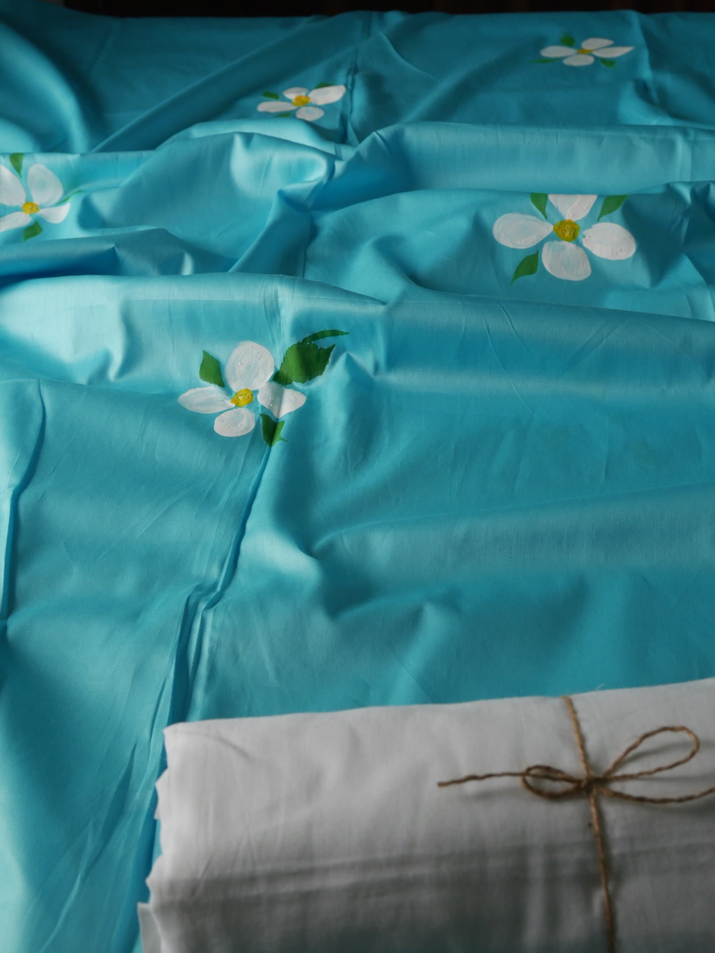 Handpainted sky blue pure cotton kurta for men