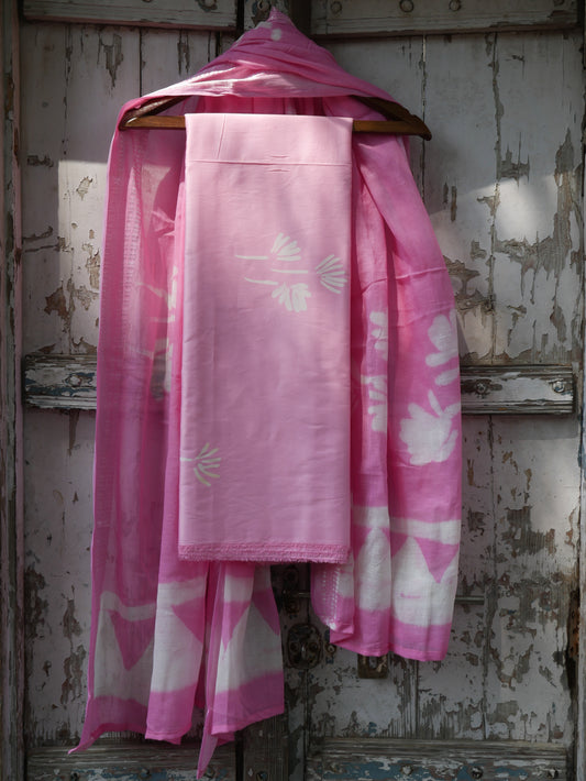 Pink pure cotton handblock shibori suit