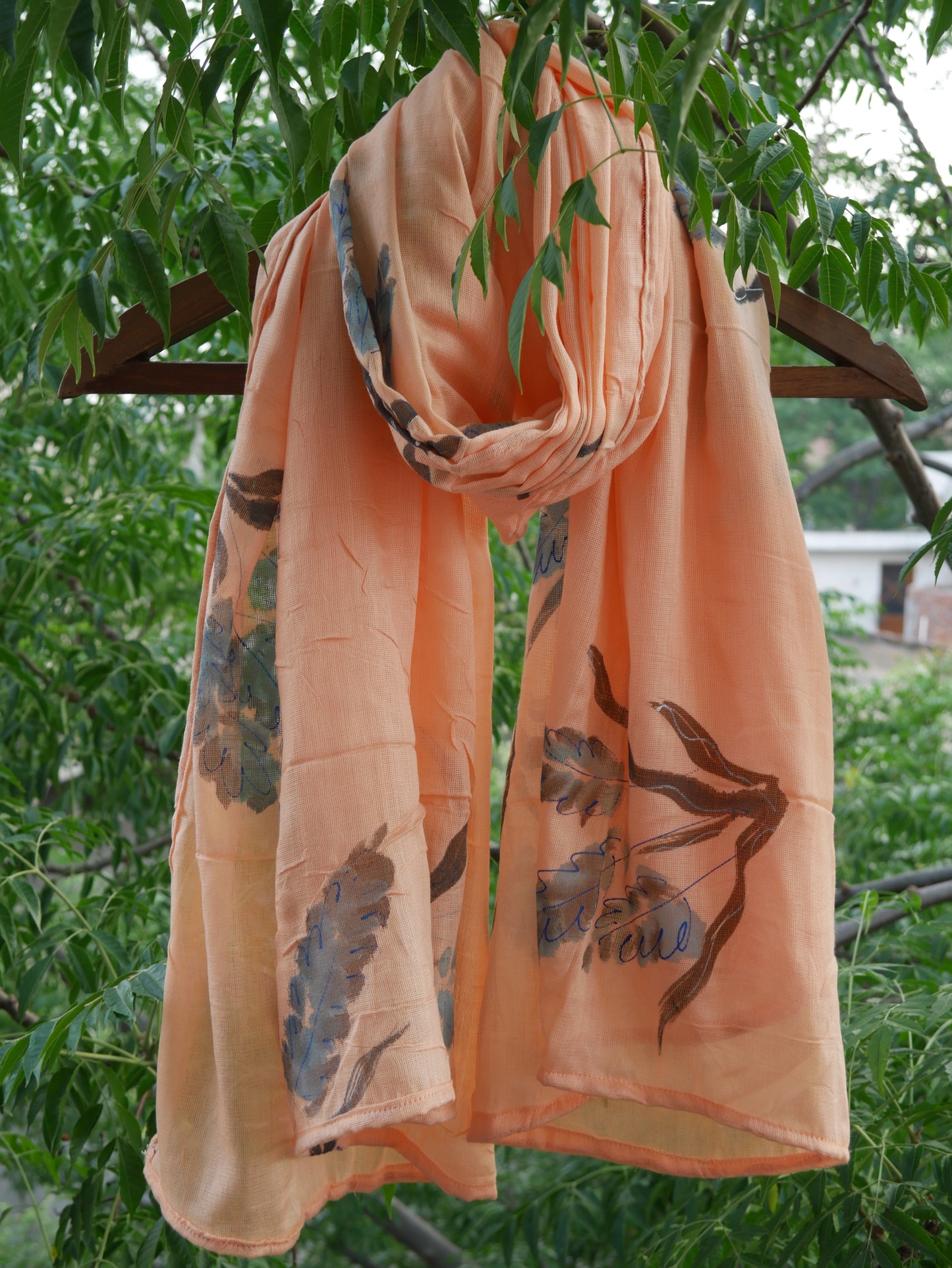 Peach handpainted scarf