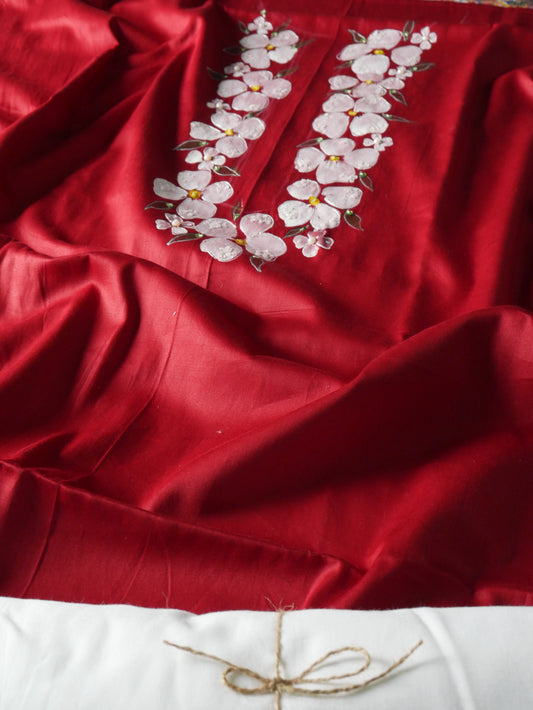 Handpainted mehroon red pure cotton kurta for men