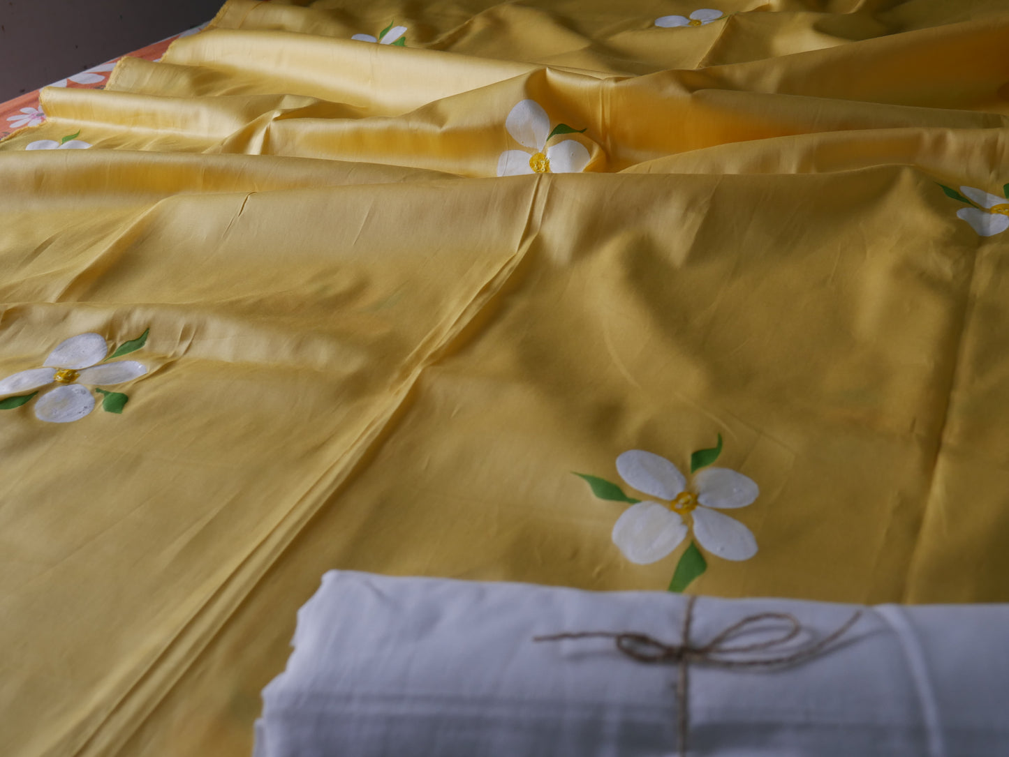 Handpainted yellow pure cotton kurta for men