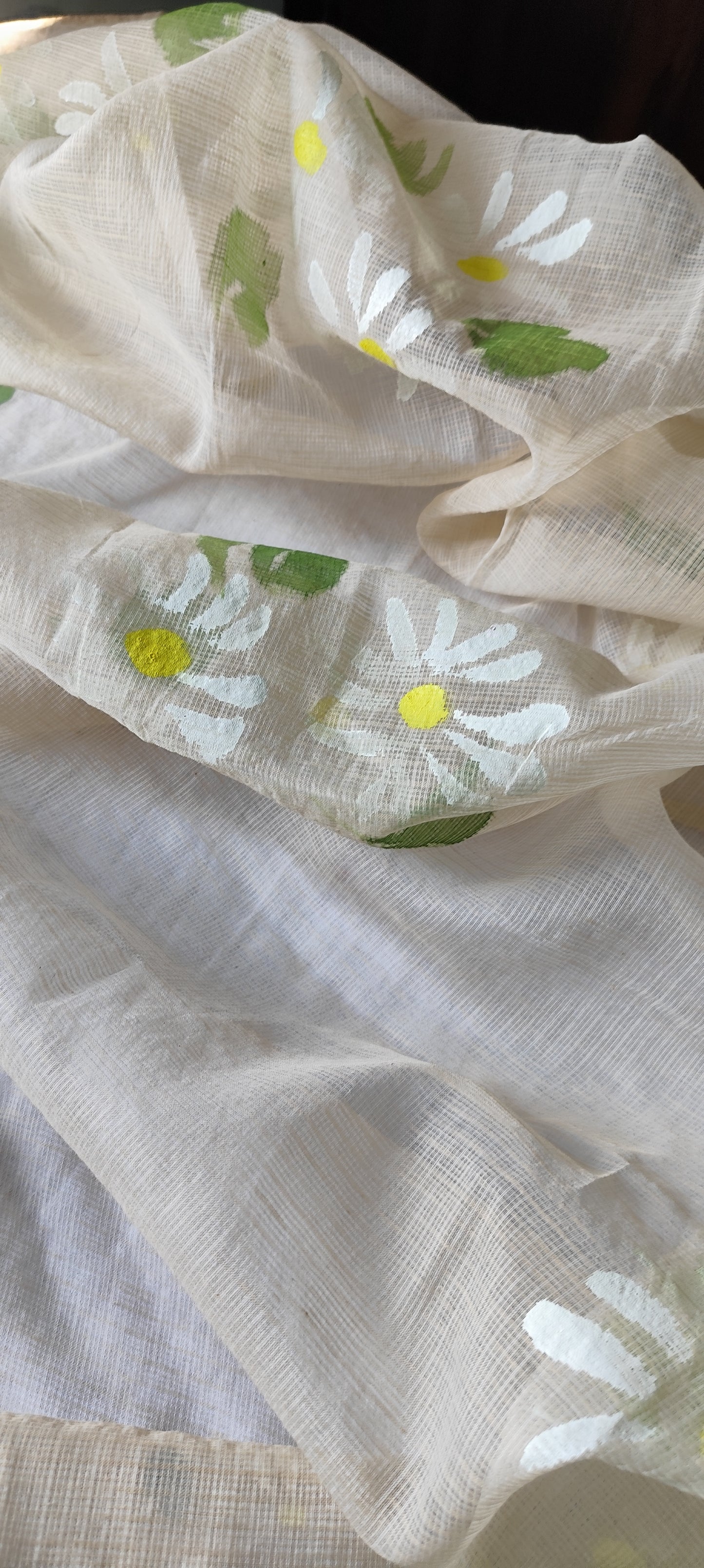 Handpainted motifs on beige kota doria suit