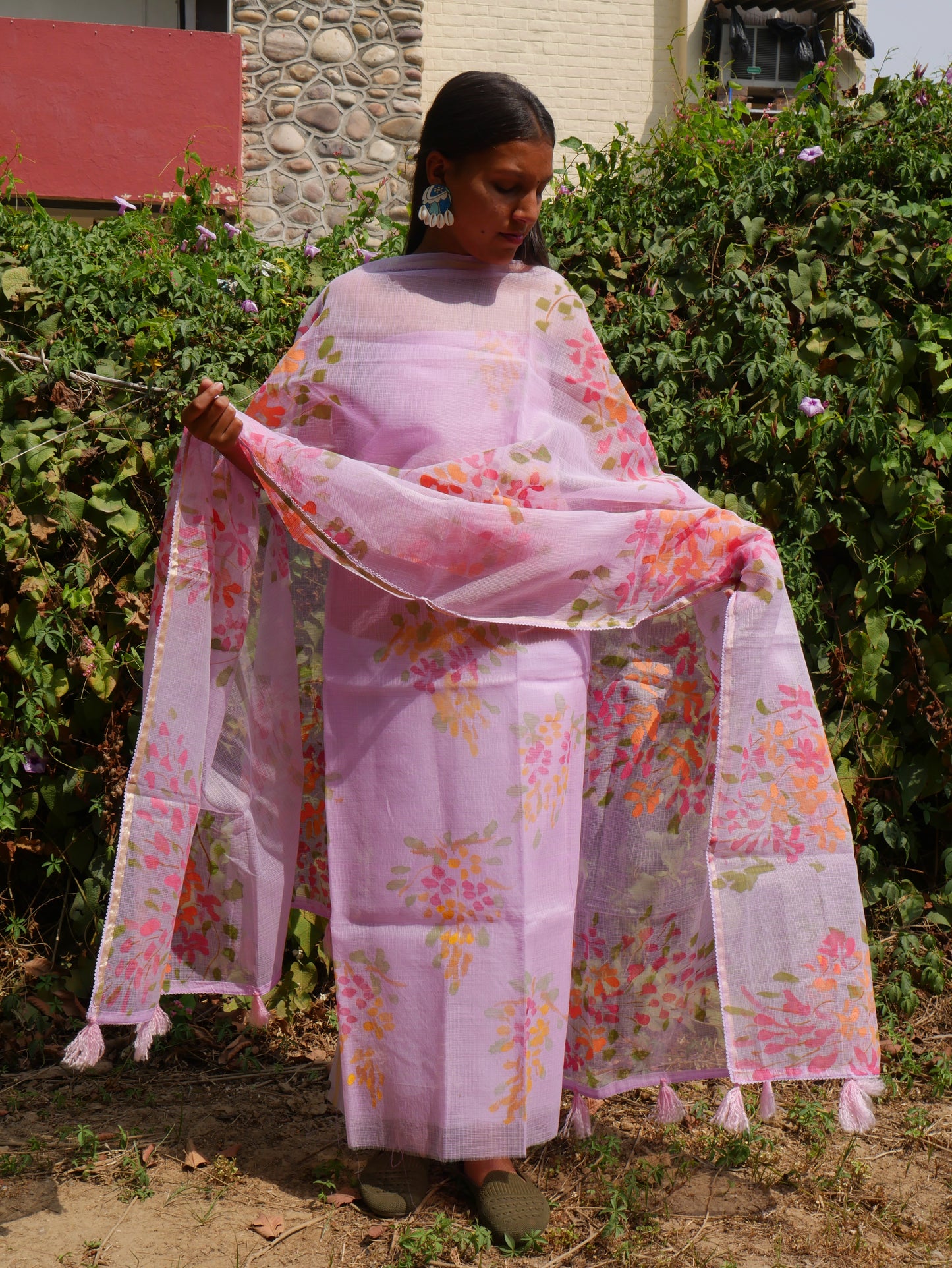Lavender handpainted amaltas on pure kota doria