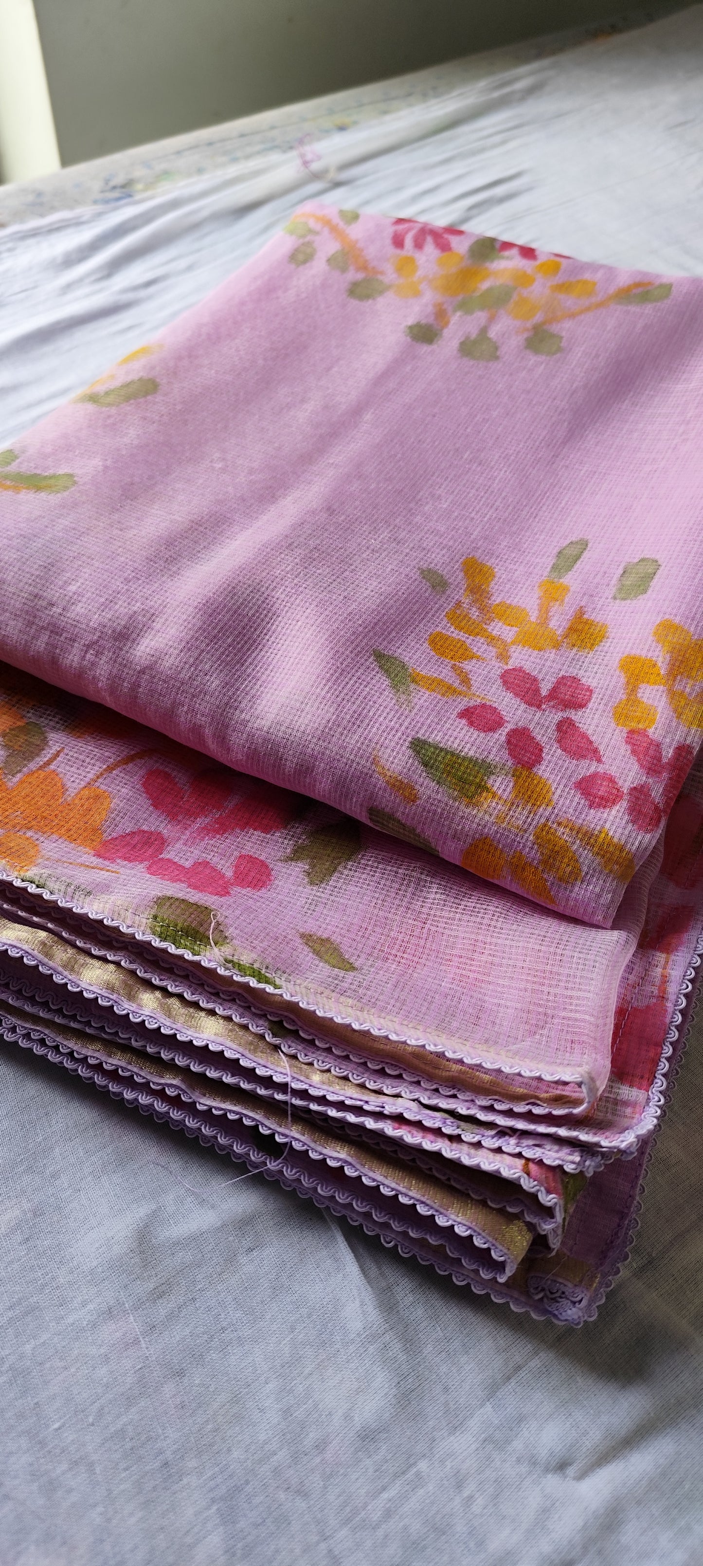 Lavender handpainted amaltas on pure kota doria