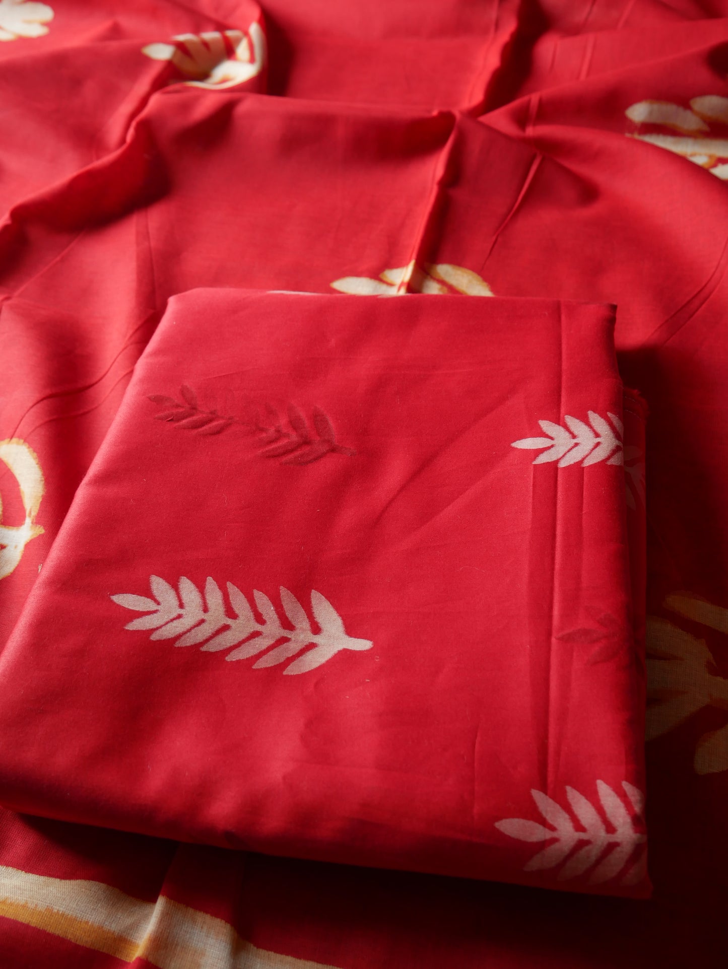 Red pure cotton handblock shibori suit