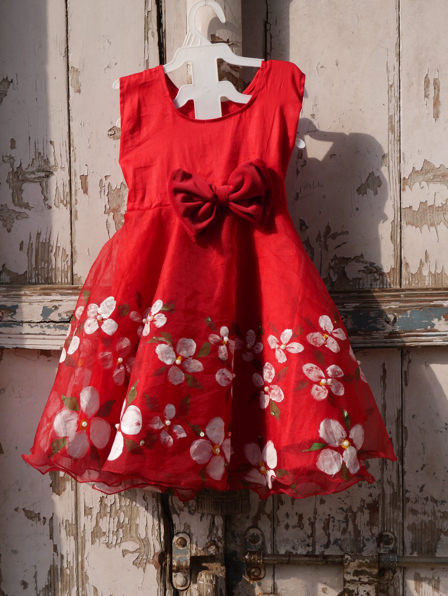 Red handpainted organza toddler frock