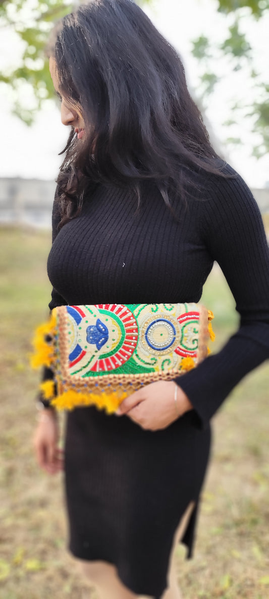 Yellow boho banjara clutches with tassels