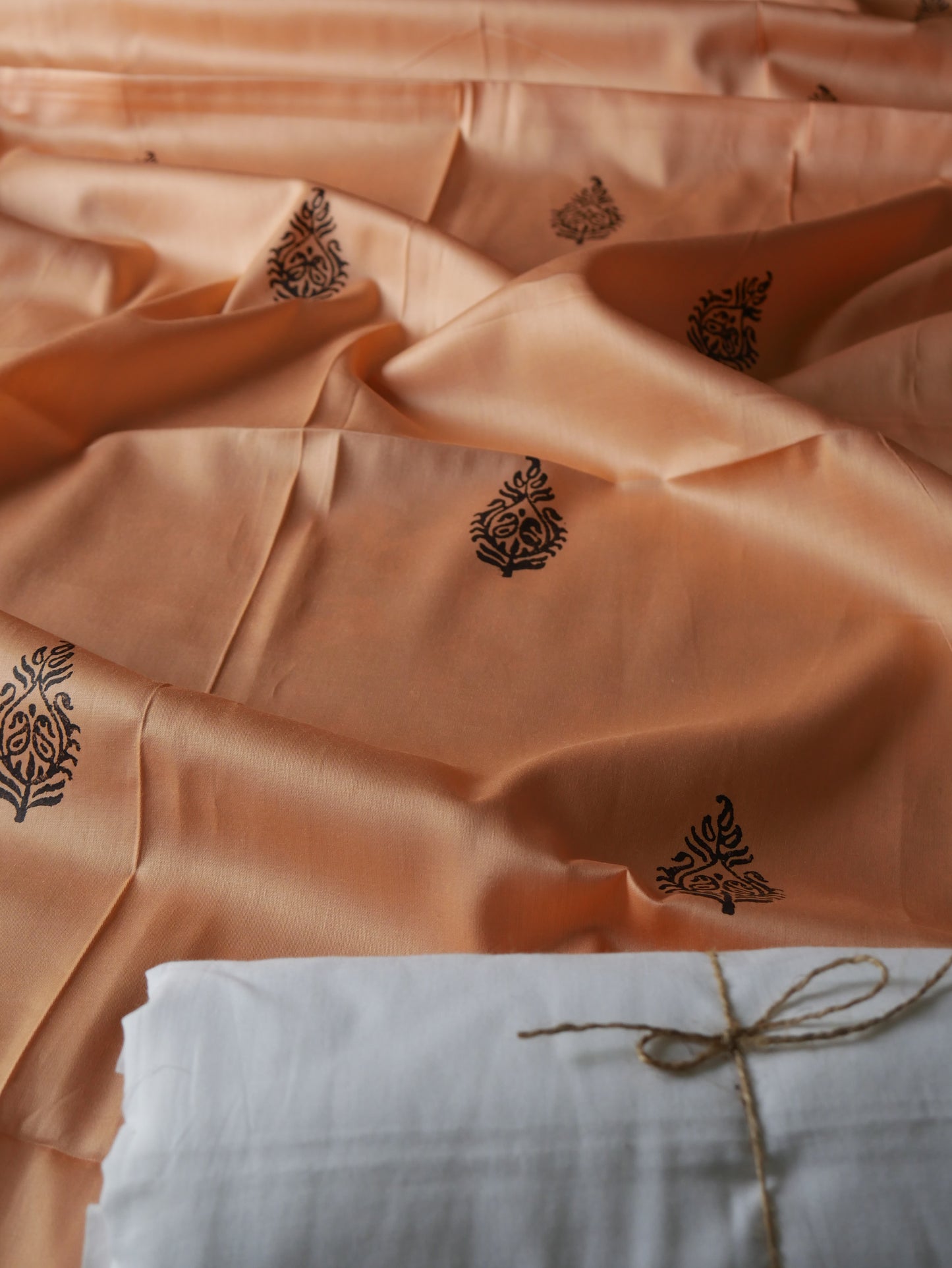 Peach handblock pure cotton kurta for men.