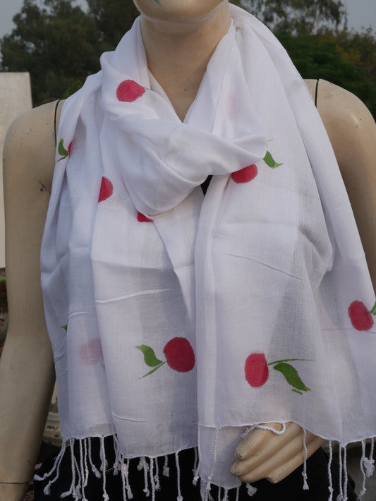 White handpainted cherry scarf