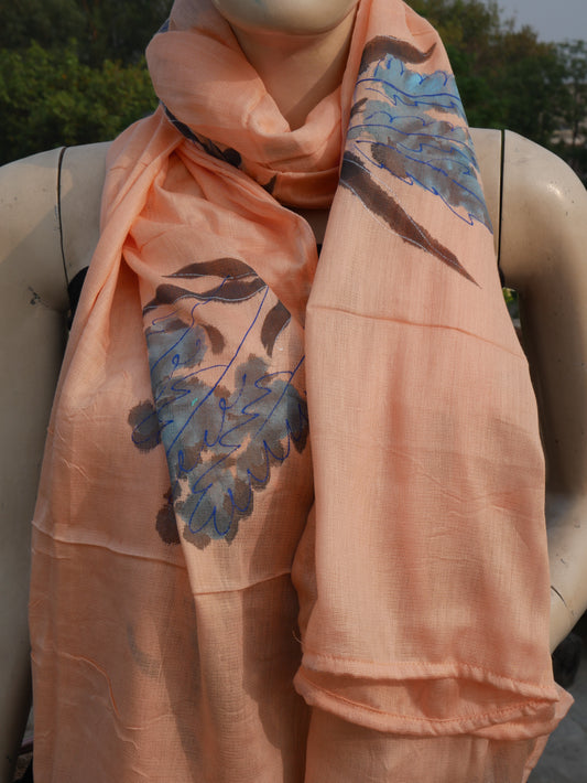 Peach handpainted scarf