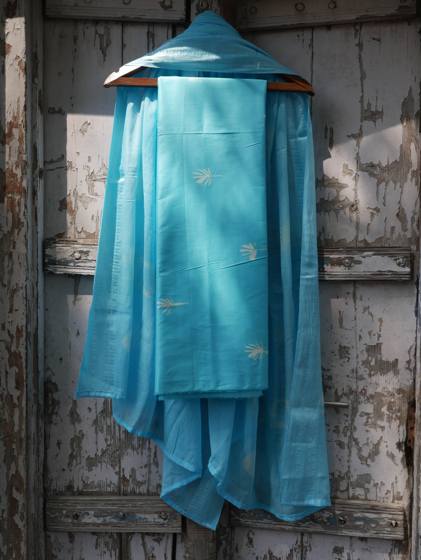 Blue pure cotton handblock shibori suit