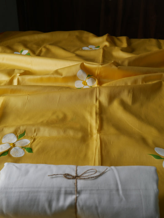 Handpainted yellow pure cotton kurta for men