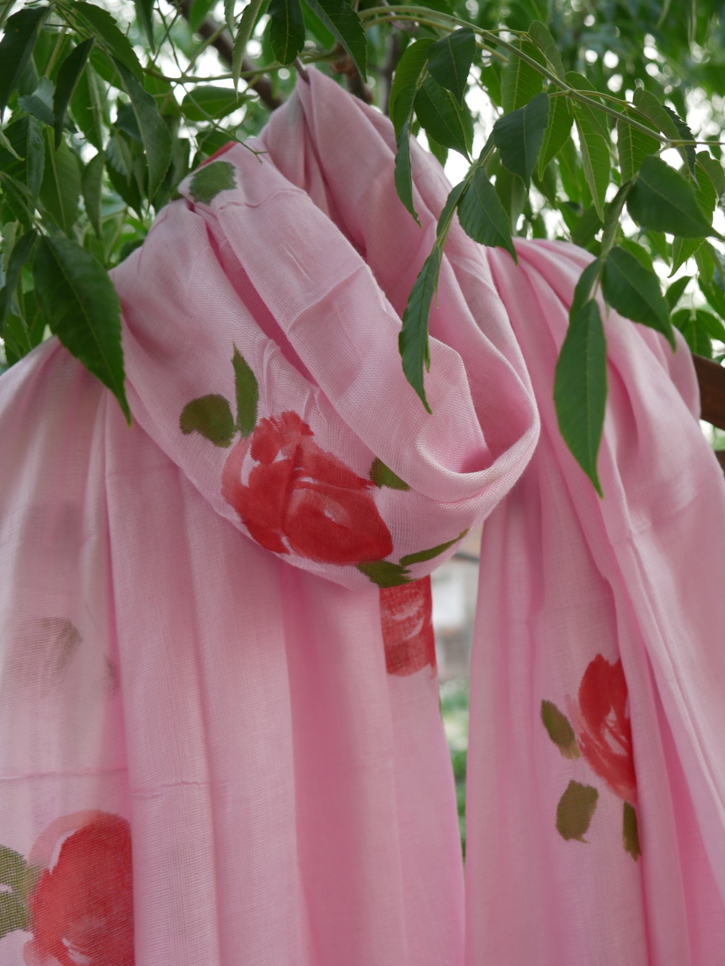 Pink handpainted rose scarf