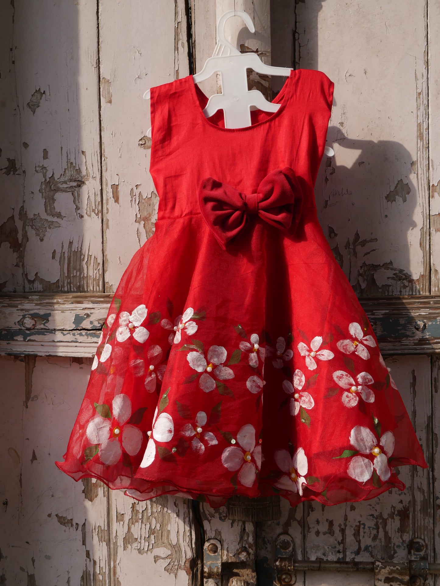 Red handpainted organza toddler frock
