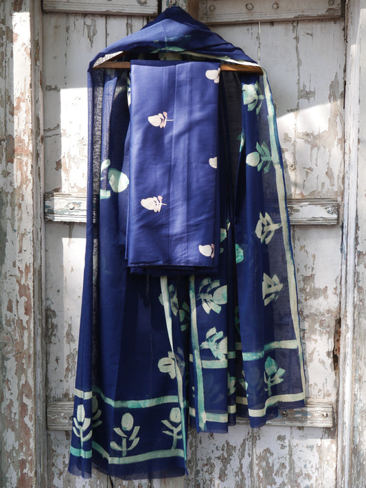 Royal Blue pure cotton handblock shibori suit