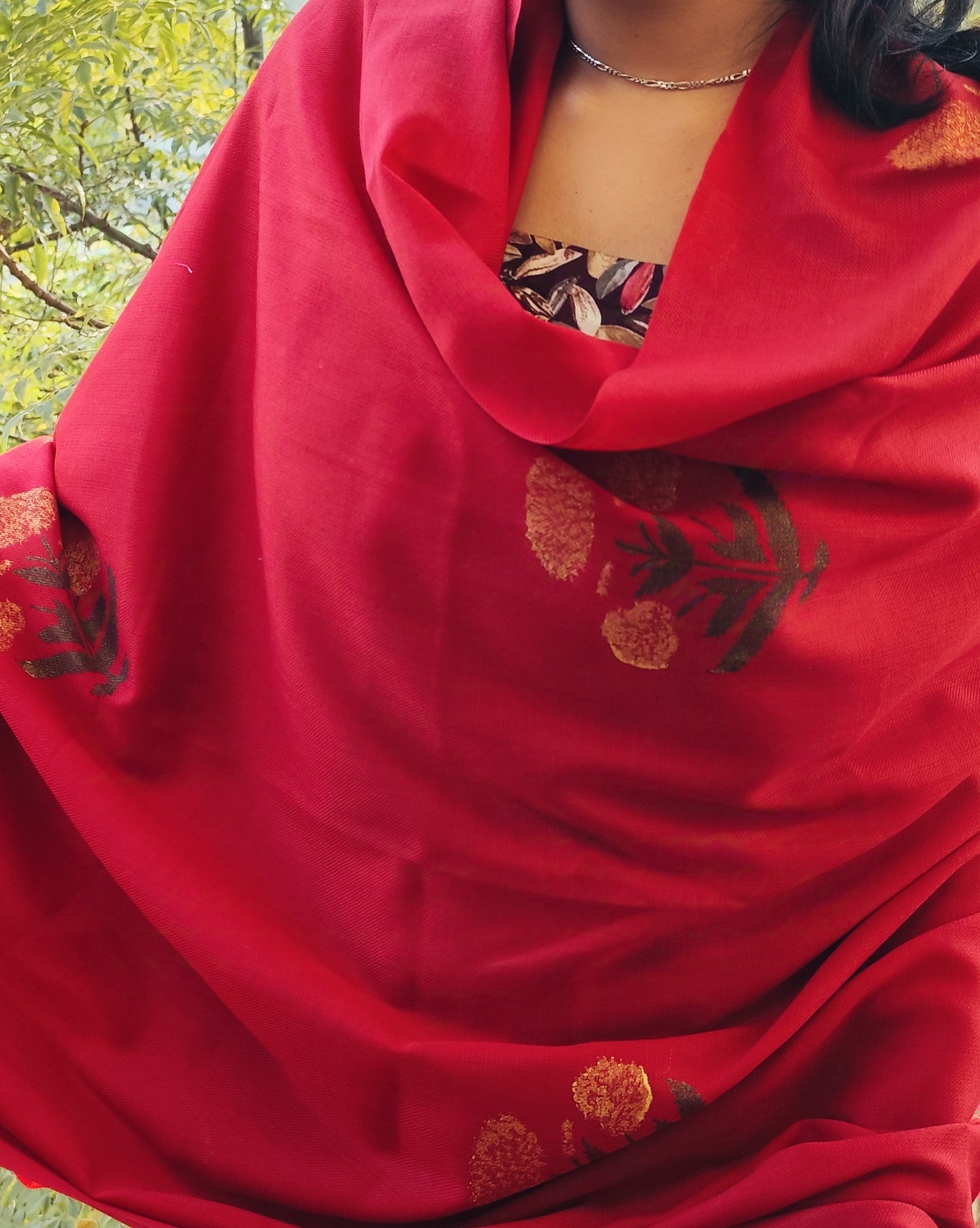 Hand block red shawl