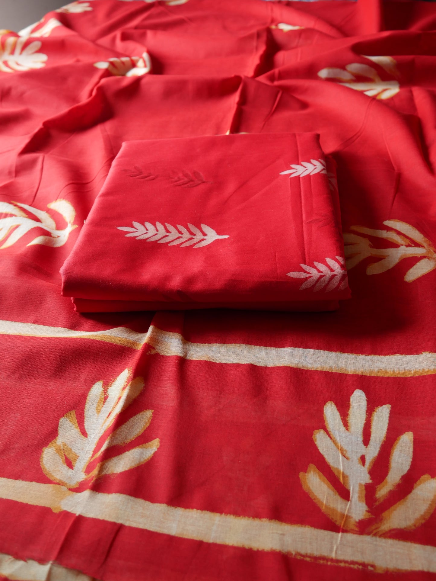 Red pure cotton handblock shibori suit
