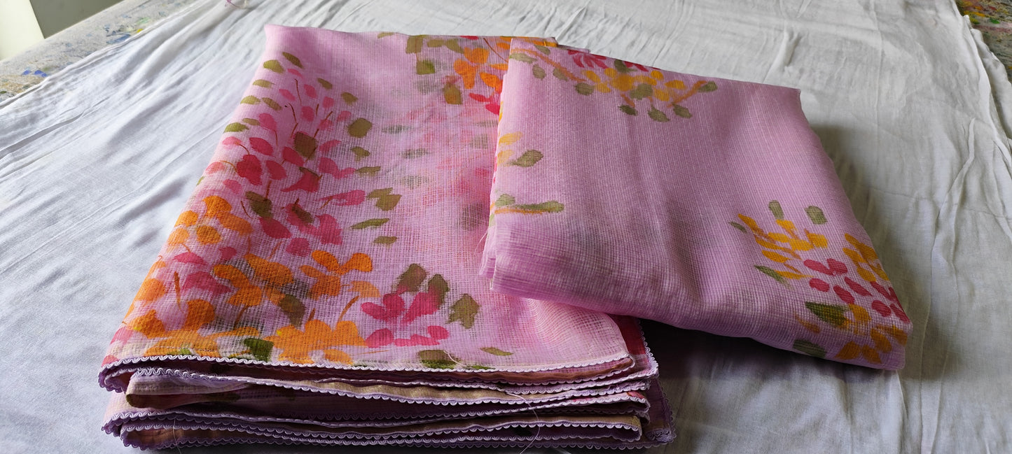 Lavender handpainted amaltas on pure kota doria