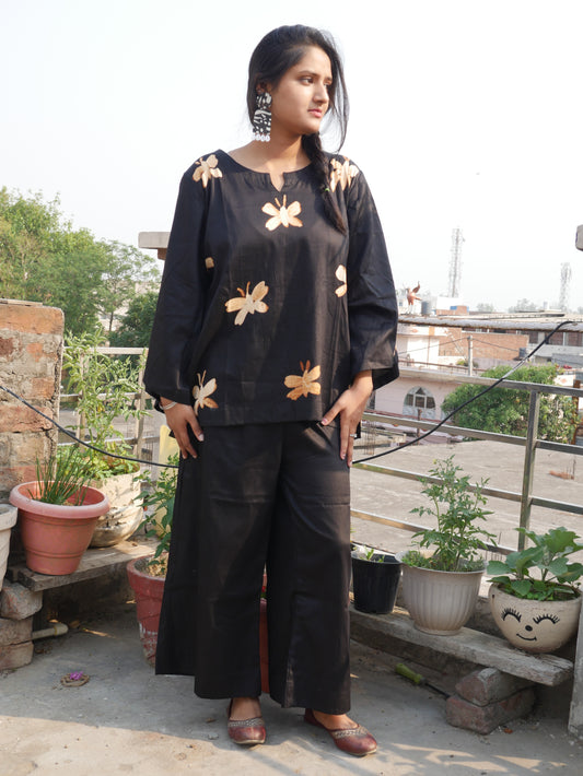 Pure cotton  black shibori handblock coord set
