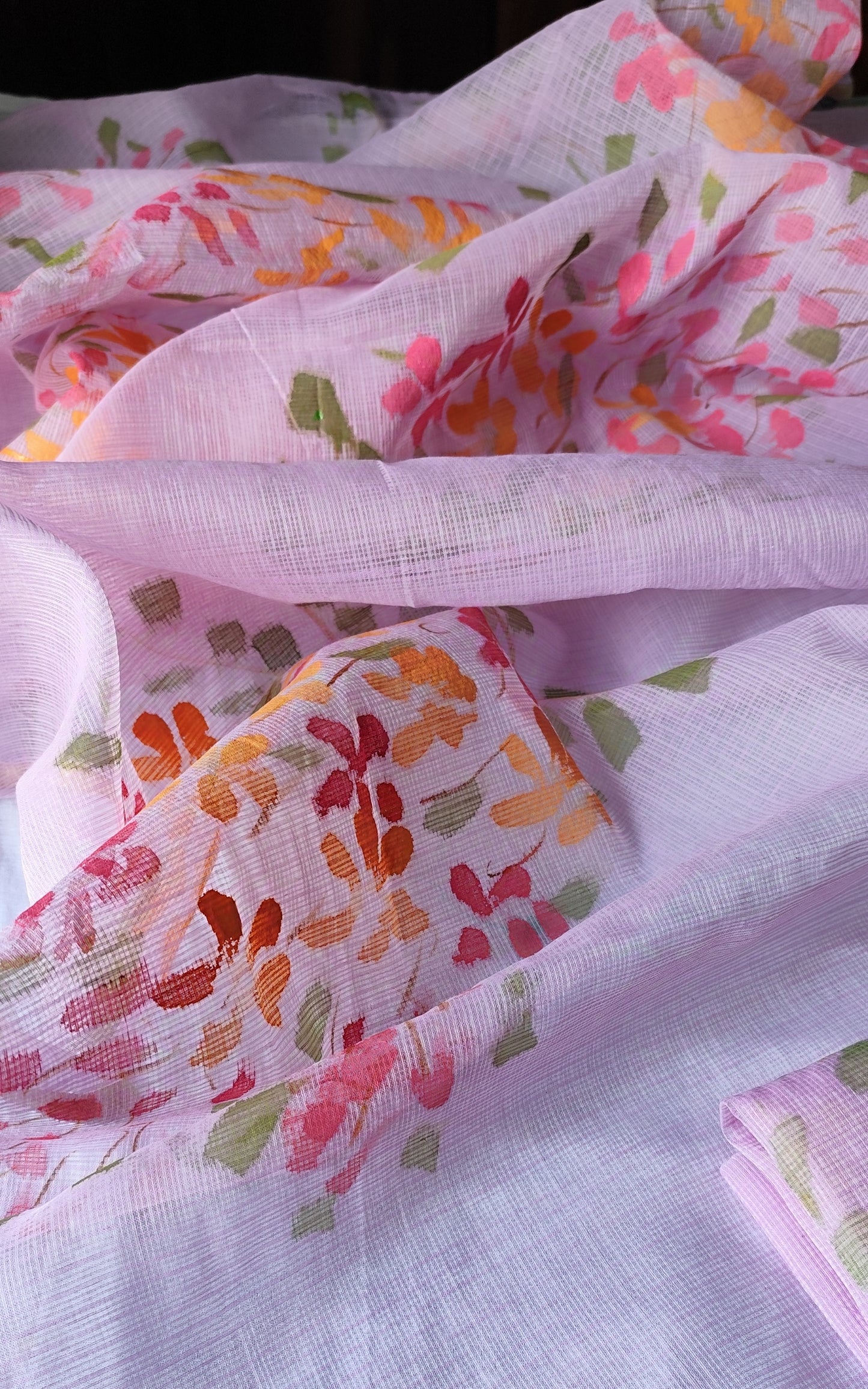 Lavender handpainted amaltas on pure kota doria