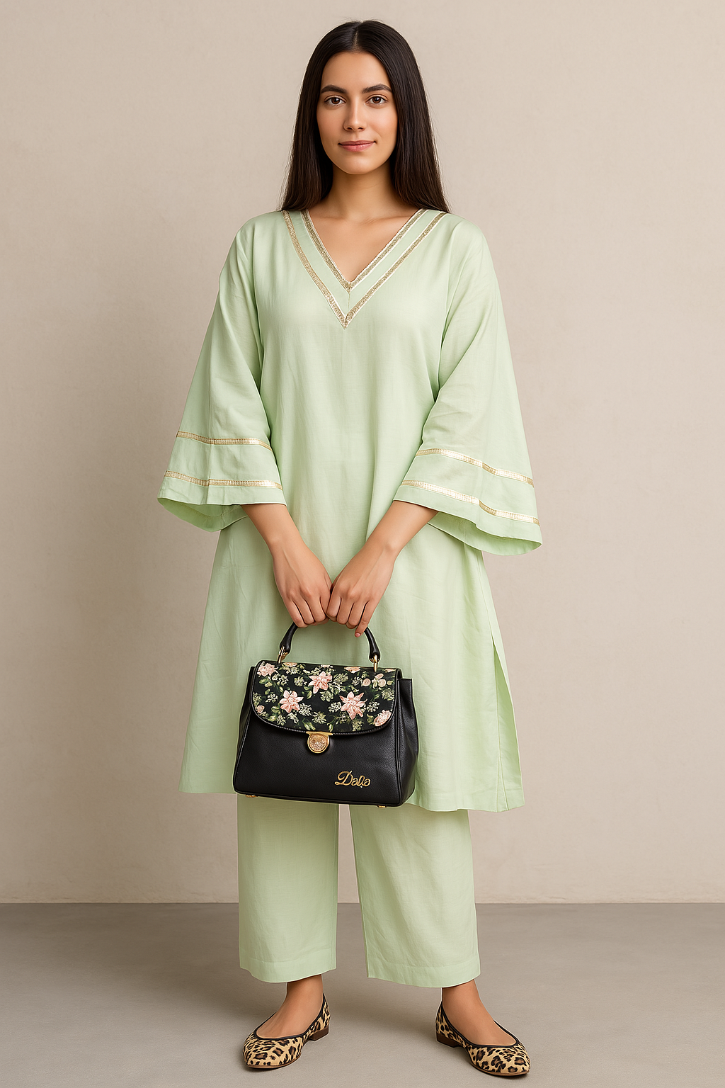 Pista green  cotton oversized coordset for summers