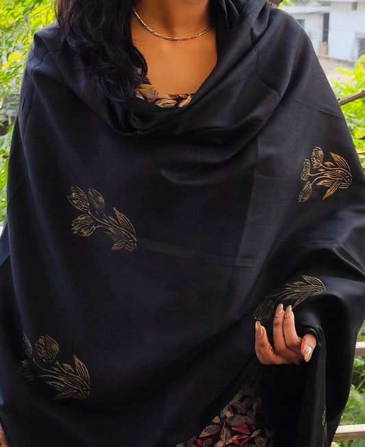 Hand block black shawl