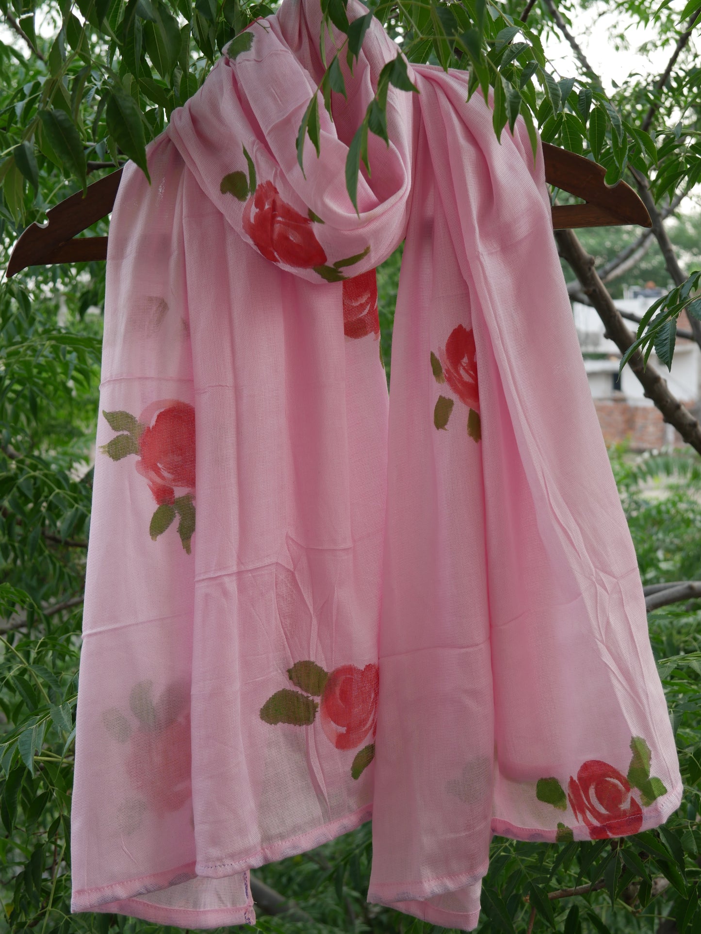 Pink handpainted rose scarf
