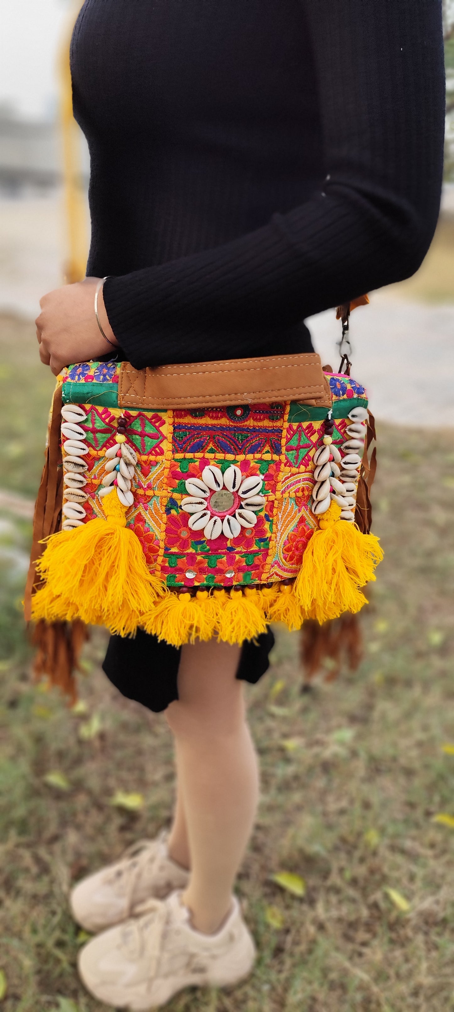 Yellow boho banjara sling bag