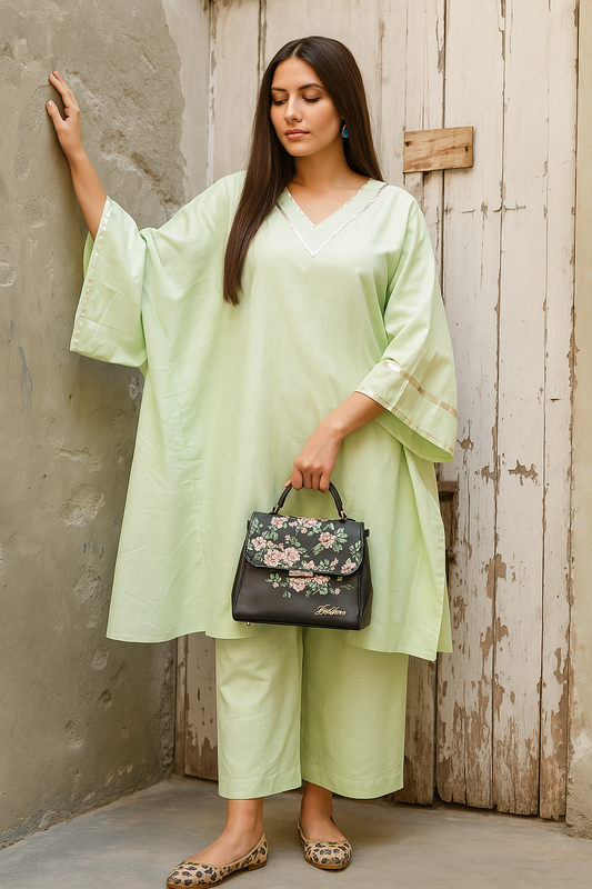 Pista green  cotton oversized coordset for summers