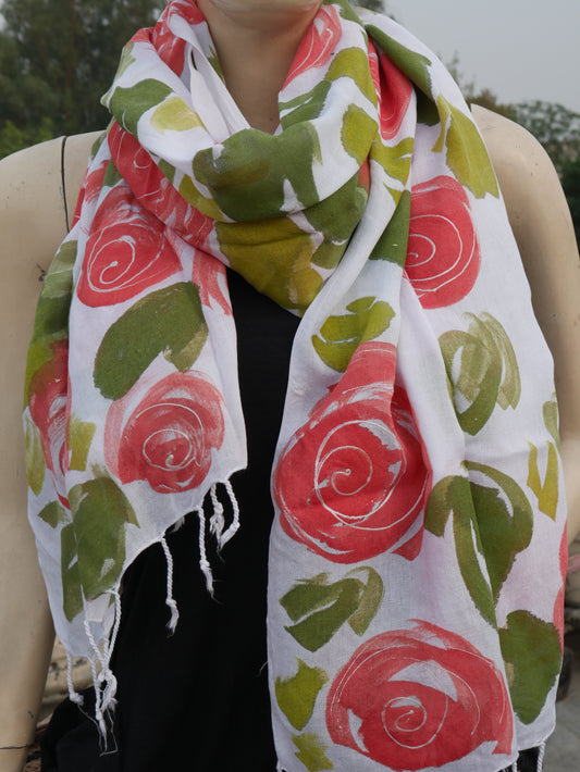 Floral handpainted rose scarfe